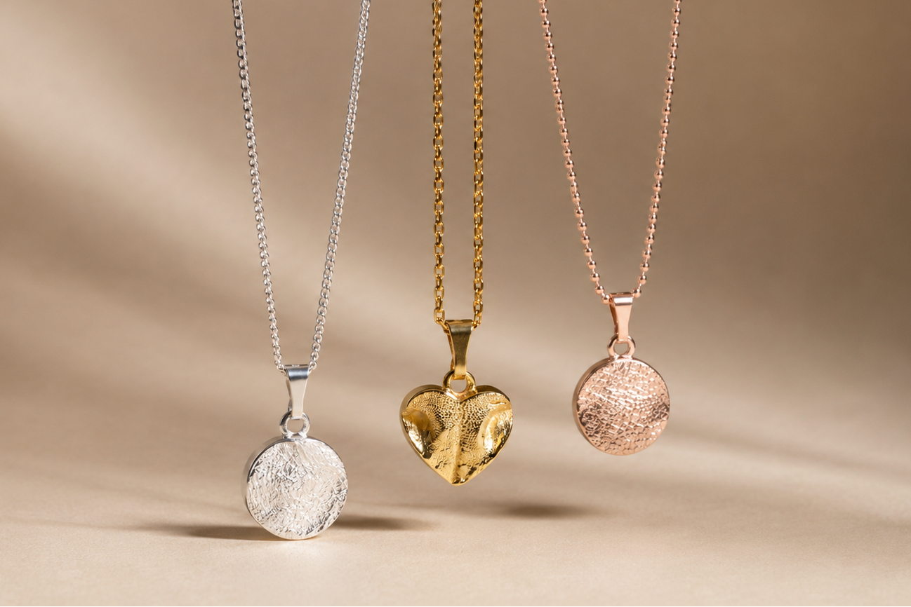 Halsketten abdruckschmuck silber, silber vergoldet silber rose vergoldet
