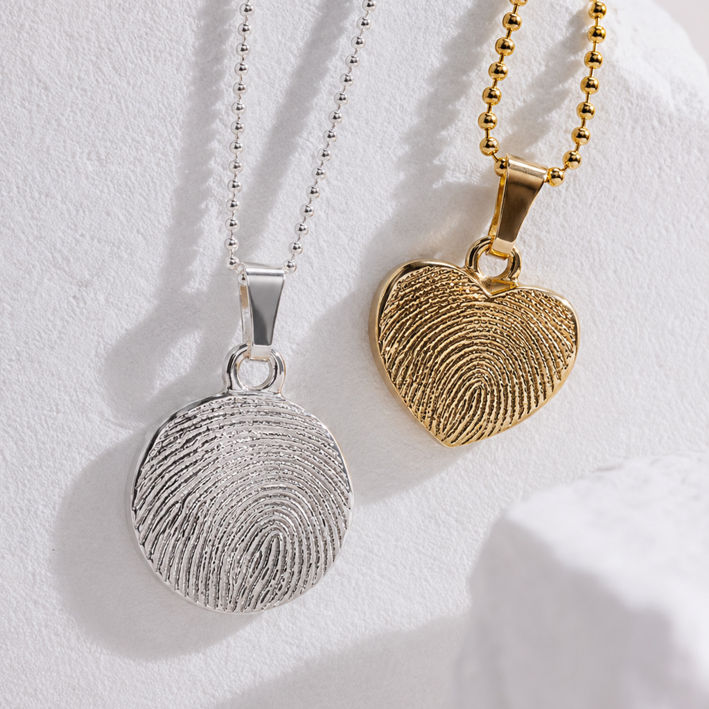 Fingerabdruck Anhänger natur und herz in Silber und Gold