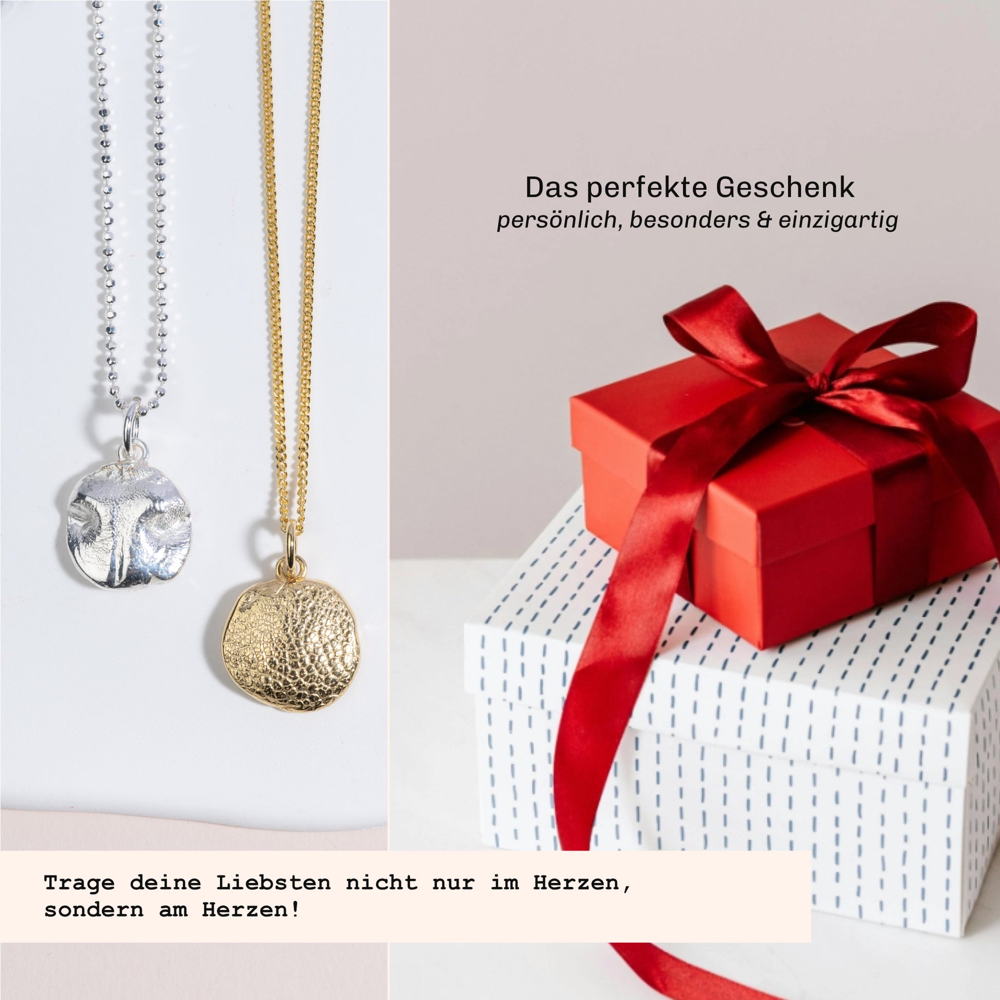 Erinnerungsschmuck als Geschenk mit Anhänger in naturform