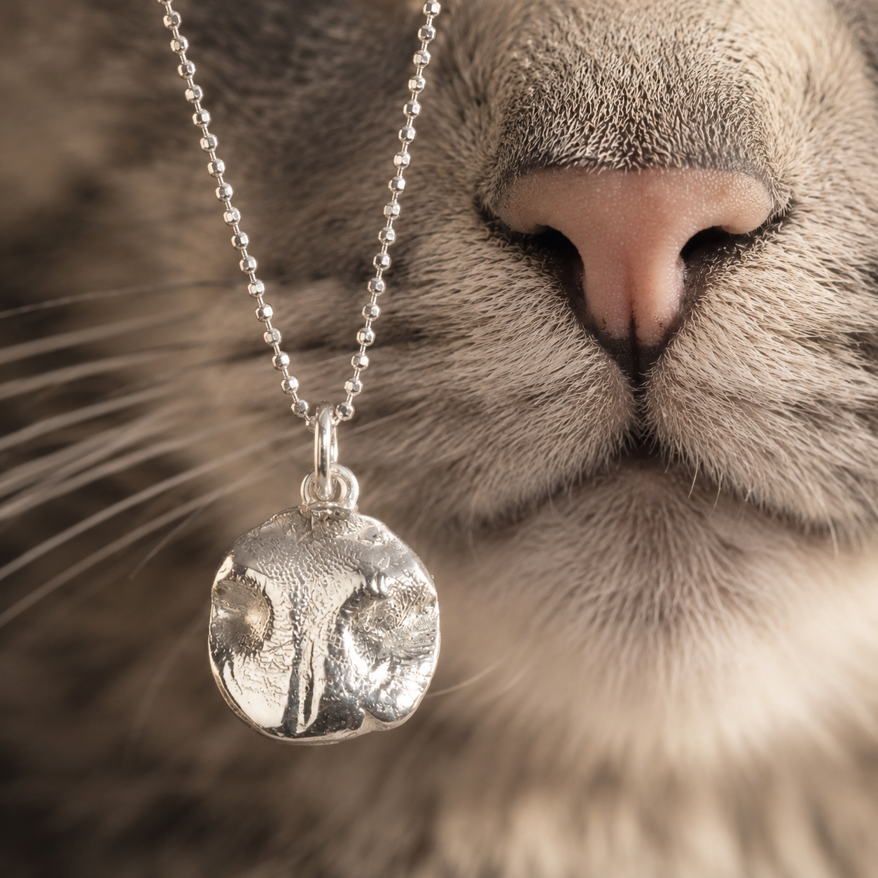 Katzennasen Abdruck natur Halskette Silber