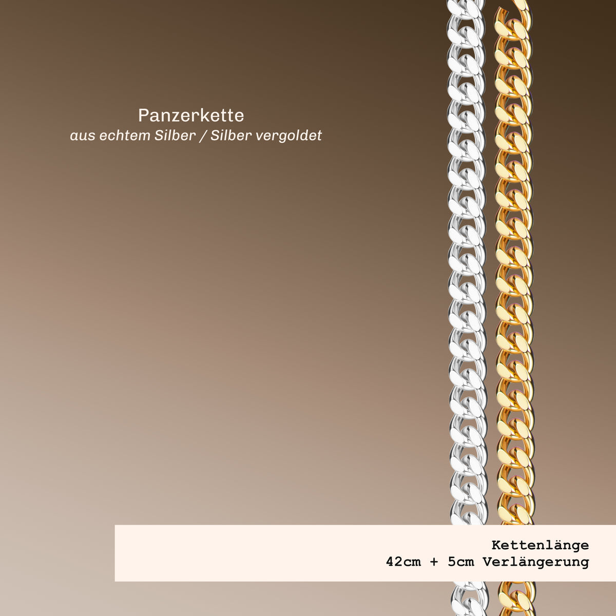 Panzerkette in Silber und Silber vergoldet 