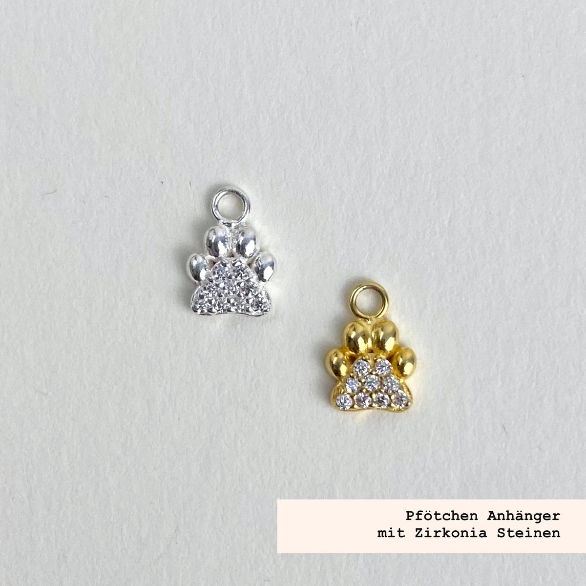 mini Pfoetchen in silber und Silber vergoldet mit Zirkonia